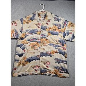 Tommy Bahama Men's Large Hawaiian Surf Print Silk Camp Shirt Beach Aloha
